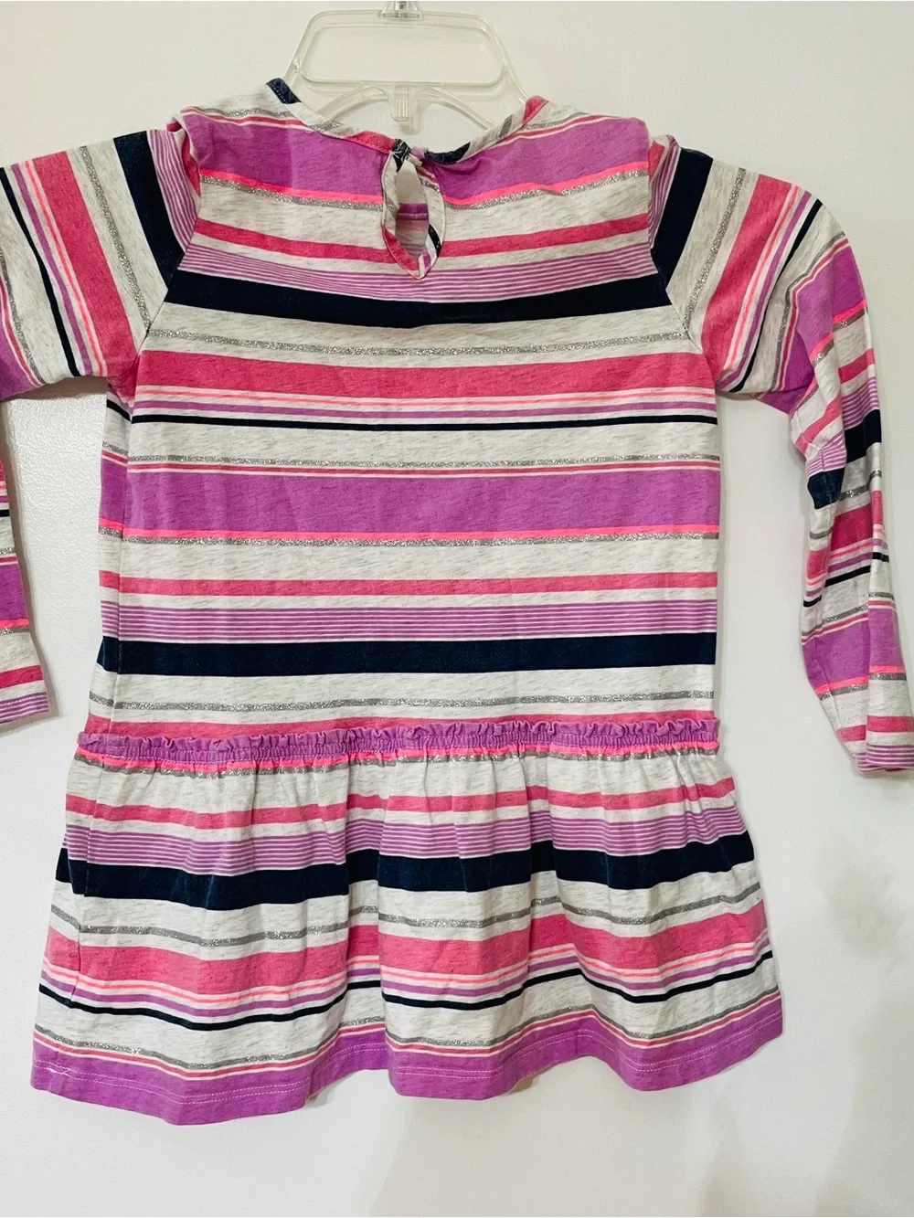 OshKosh B'gosh Pink Purple Navy Striped Long Sleeve Peplum Top